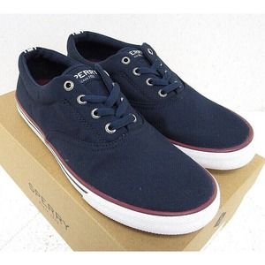 Mens Sperry Top-Sider Striper II CVO UNI Navy Blue Red Slip On Sneakers WIDE New